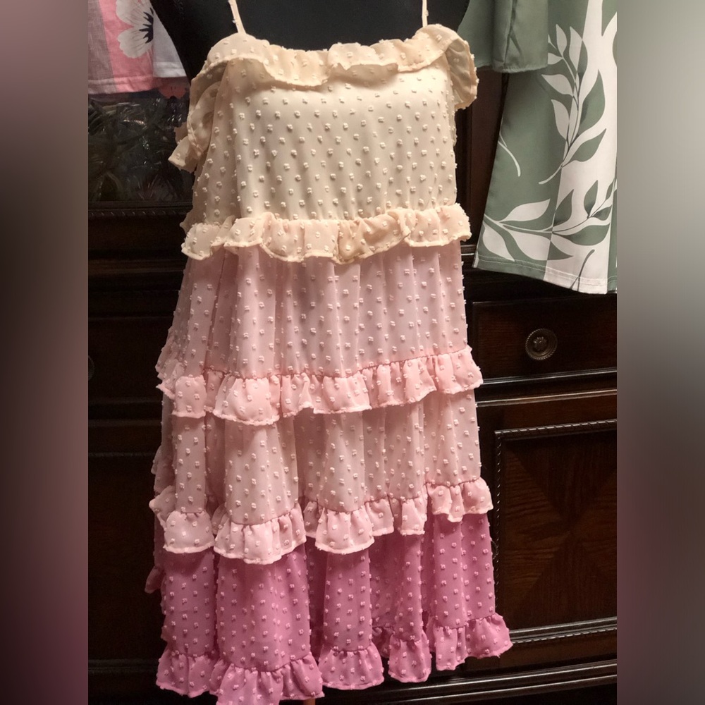 Pink and Cream Ruffled eyelit  Dress - Picture 2 of 15
